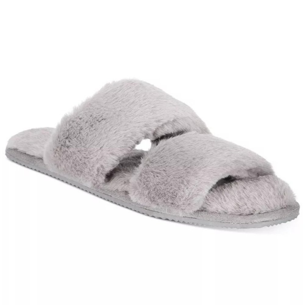 ALFANI Women's Faux Fur Slide Boxed Slippers - Tornado Grey - M, L, XL